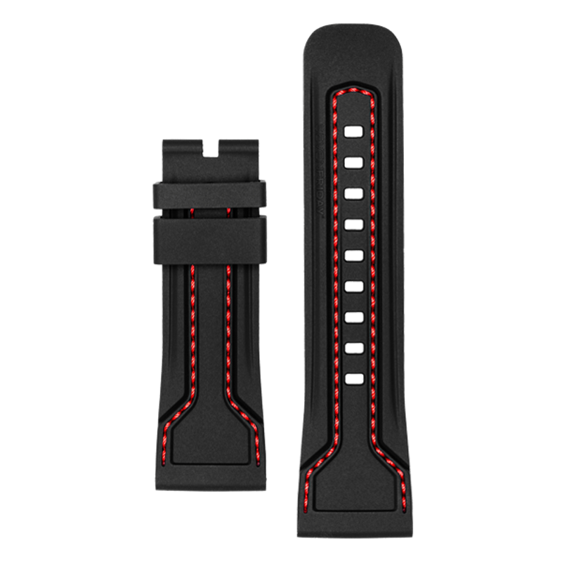 STRAP, Silicone, Black with Red stitching